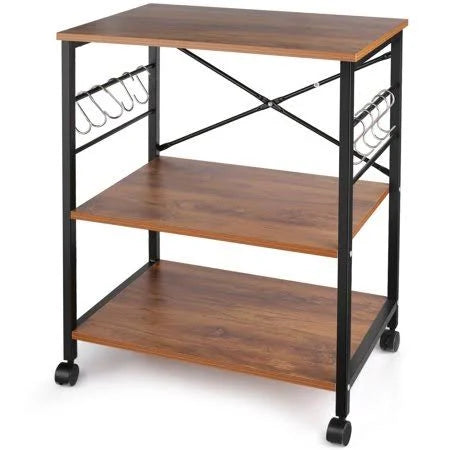 3-Tier Rolling Kitchen Cart with 10 Hooks O2097