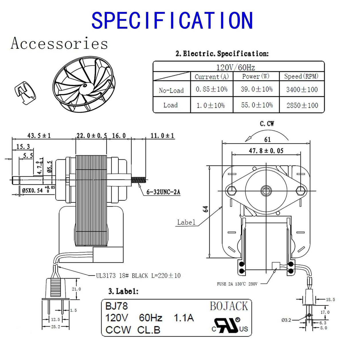 70cfm 120v 60hz 1.1A Bathroom Vent Fan Motor N26320