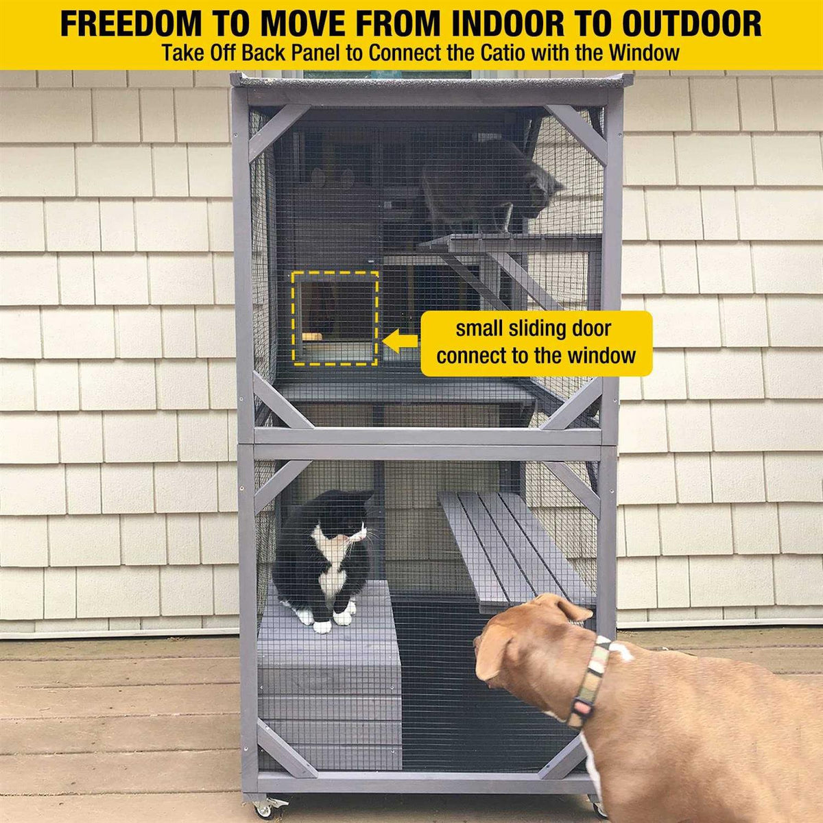 Cat House Outdoor Catio Cat Enclosures on Wheels Kitty House with Resting Box Waterproof Roof L201218
