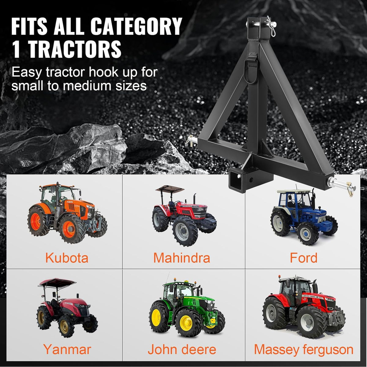 3 Point 2" Receiver Trailer Hitch Category 1 Tractor Tow Drawbar Adapter with Pins W23530