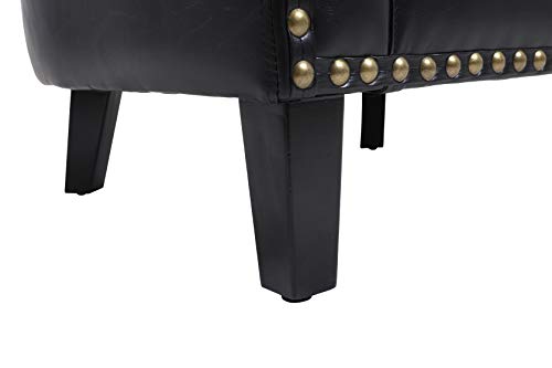 Black Leather Barrel Chair with Nail Head and Wood Legs R976850