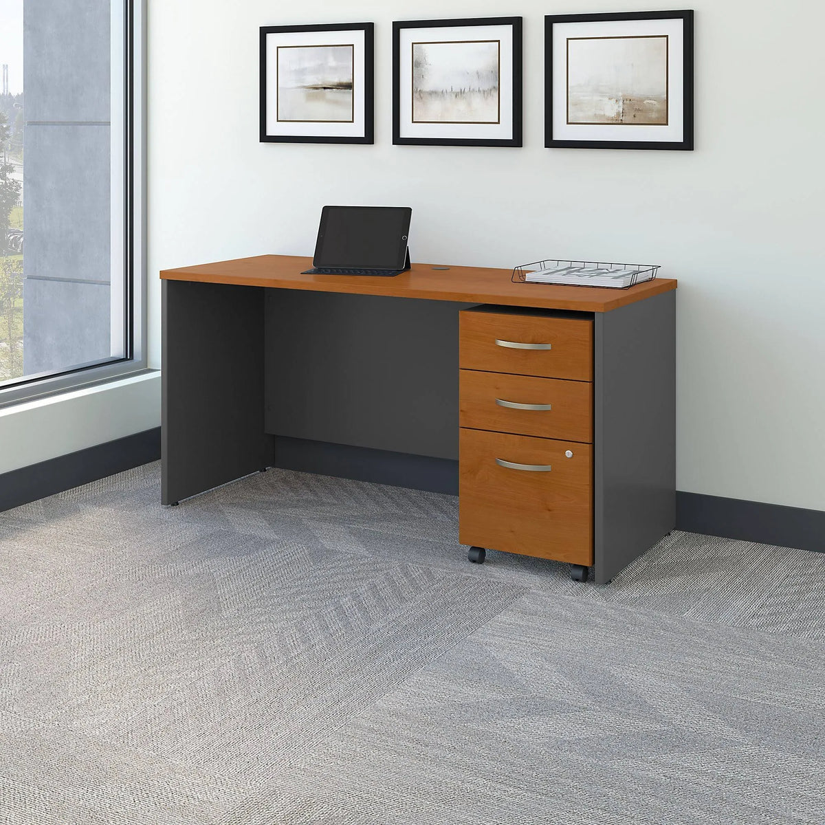 Natural Cherry Office Desk with Mobile File Cabinet B342