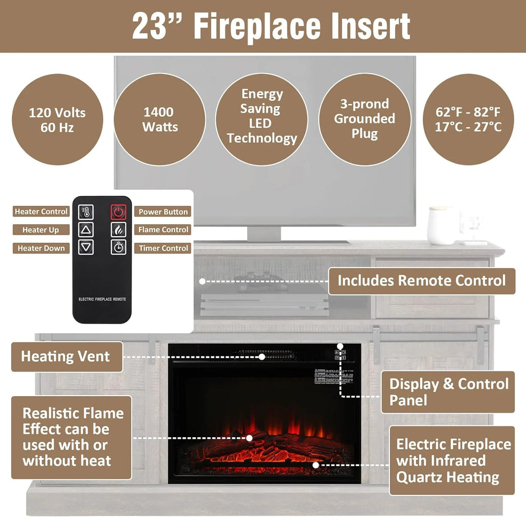 Gray Wash Farmhouse TV Stand with Electric Fireplace N886974