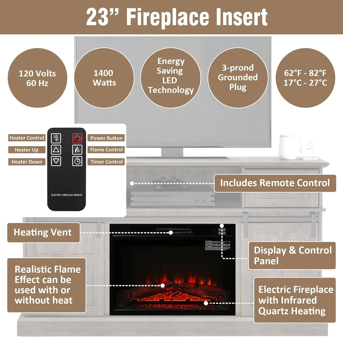 Gray Wash Farmhouse TV Stand with Electric Fireplace N886974
