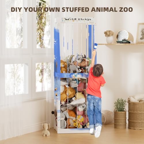 White Wooden Stuffed Animal Storage Cage with Elastic Rope T2314