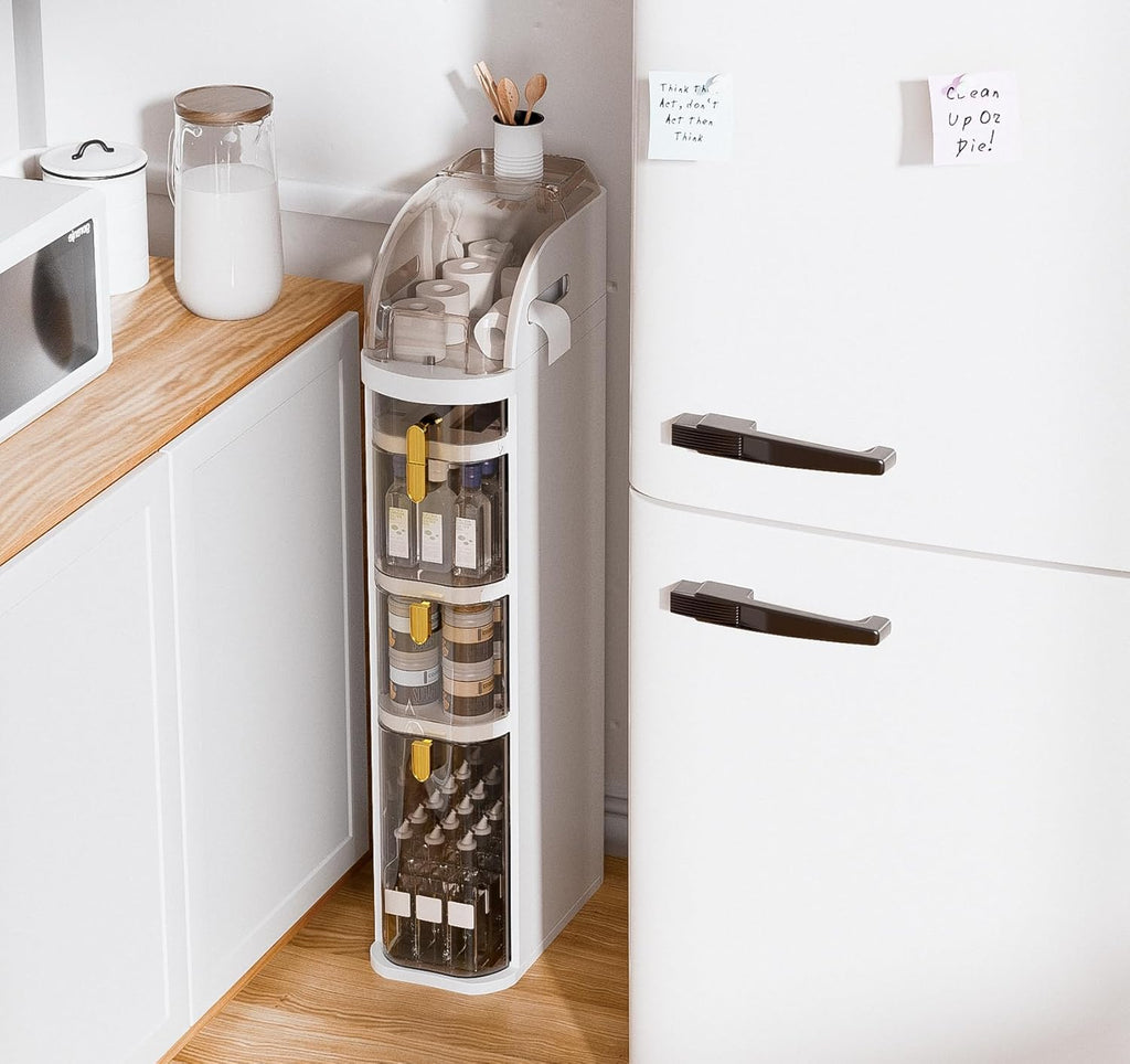 4-Tier Plastic Narrow Slim Storage Cabinet with Clear Drawers and Wheels Z828267