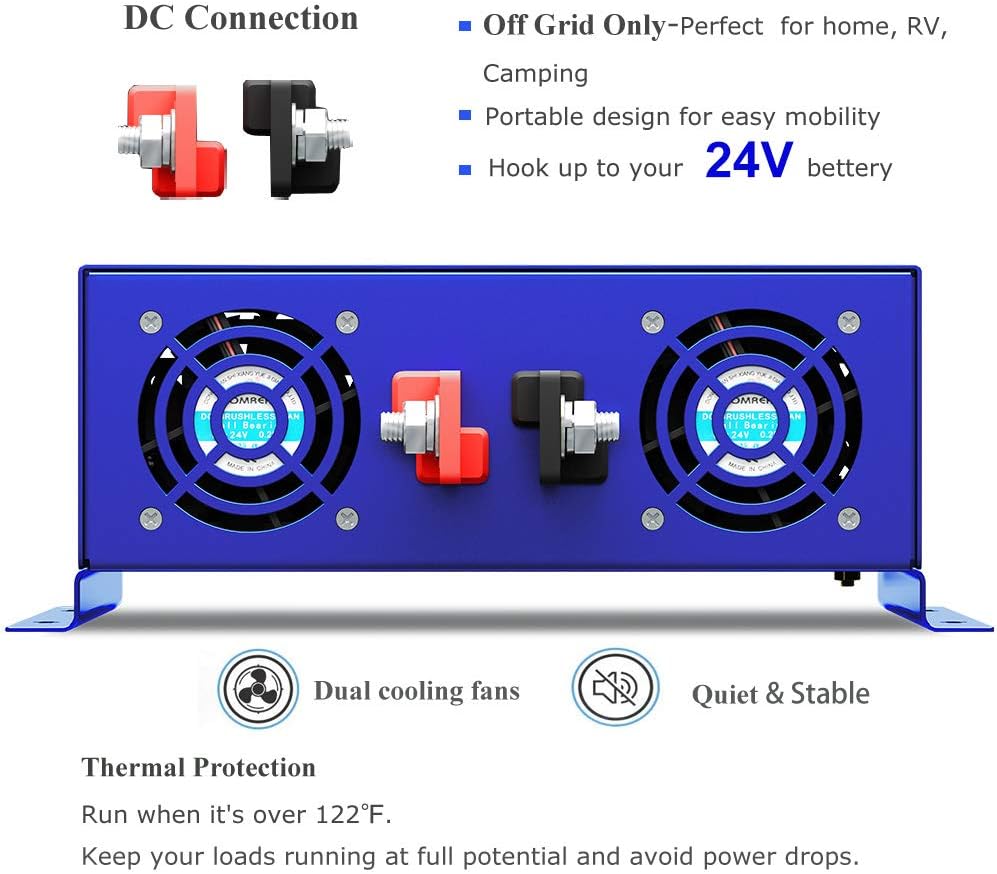 Pure Sine Wave Power Inverter 3500W 24V DC to AC 110V 120V with LCD Display P305