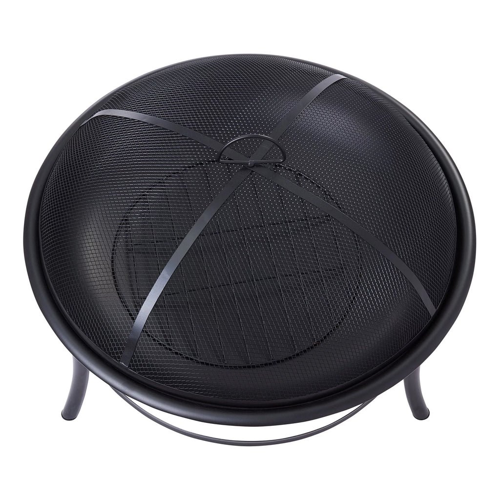 Black 26" Round Iron Outdoor Wood Burning Fire Pit W7907