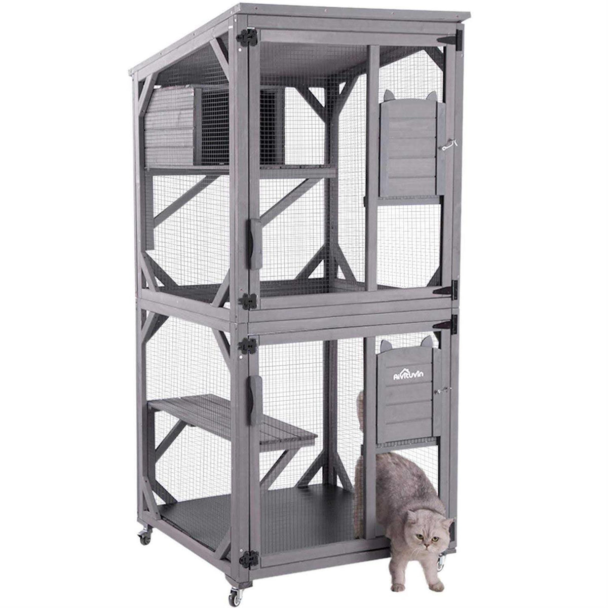 Cat House Outdoor Catio Cat Enclosures on Wheels Kitty House with Resting Box Waterproof Roof L201218