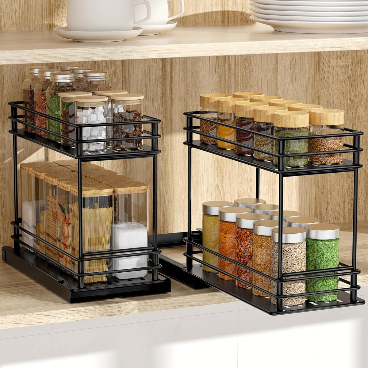 2-Pack 2-Tier Pull Out Spice Rack Organizer, 5.3''W x 10.4''D x 8.9''H H98435