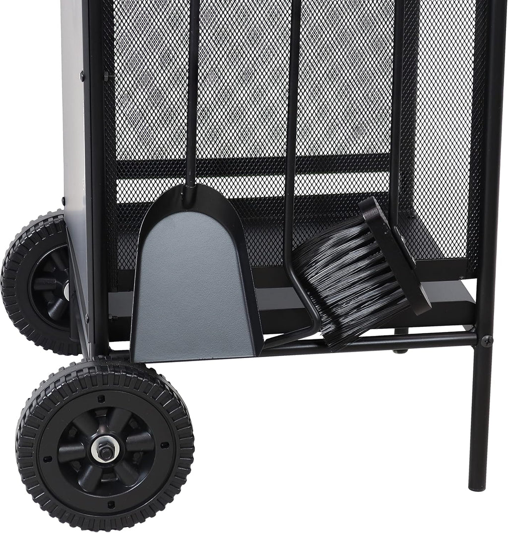 Wrought Iron Firewood Log Cart with Wheels and Tool Set H9300