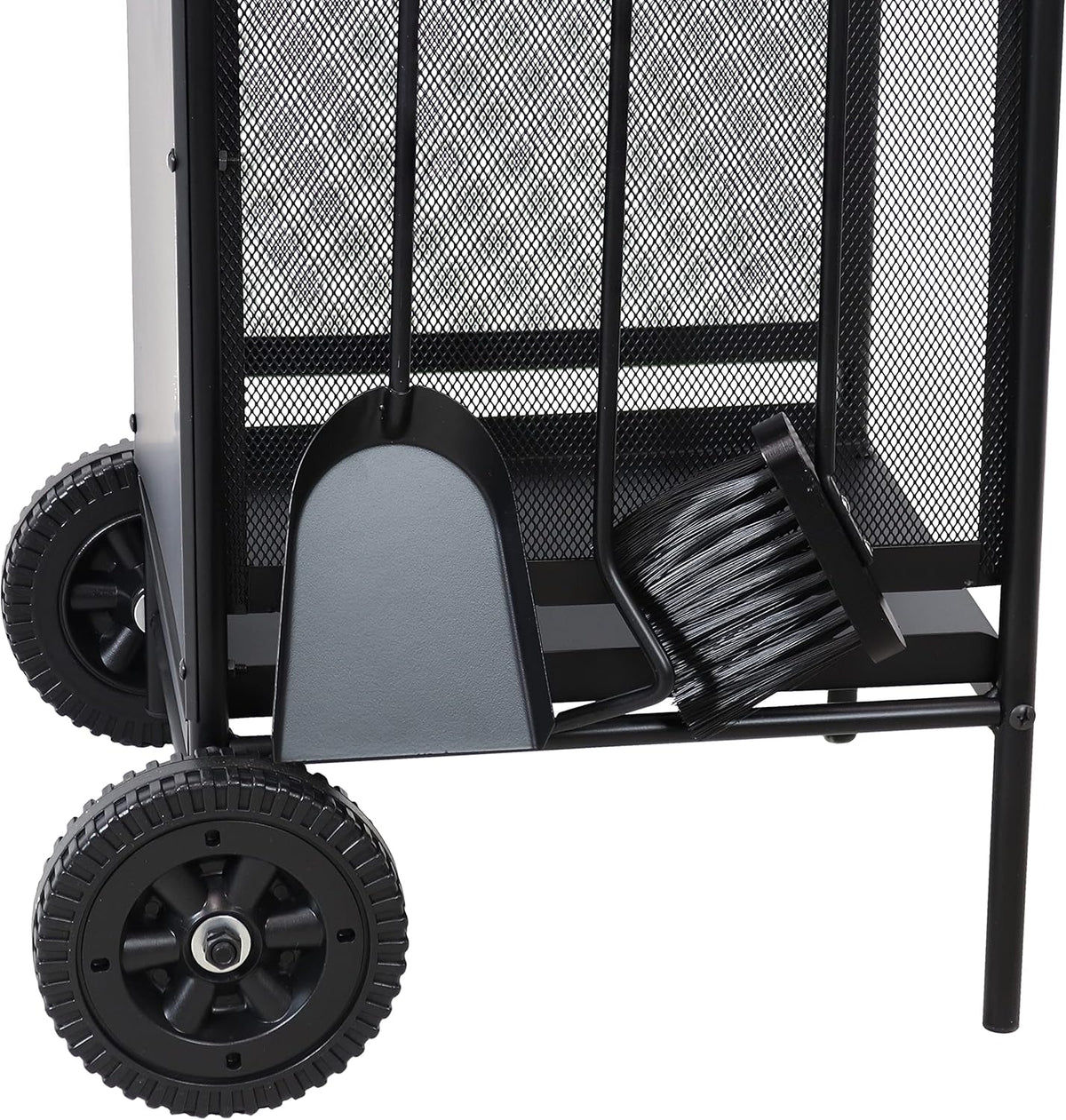 Wrought Iron Firewood Log Cart with Wheels and Tool Set H9300