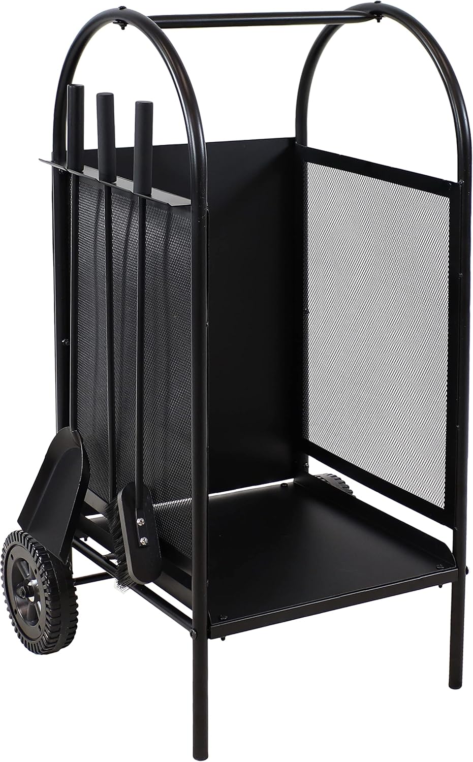 Wrought Iron Firewood Log Cart with Wheels and Tool Set H9300