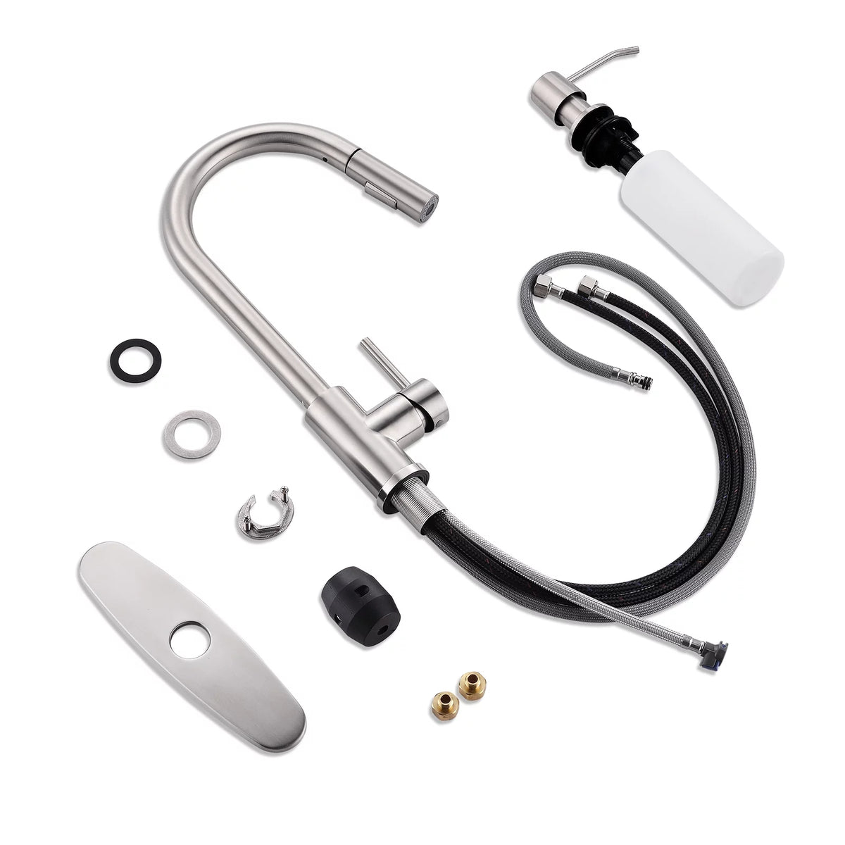 Brushed Nickel Kitchen Faucet with Sprayer and Soap Dispenser W950