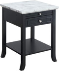 White Faux Marble Top/Black End Table with Drawer U2756