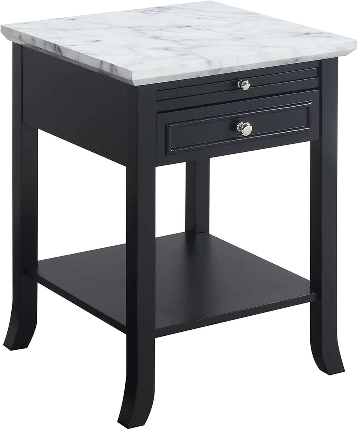 White Faux Marble Top/Black End Table with Drawer U2756