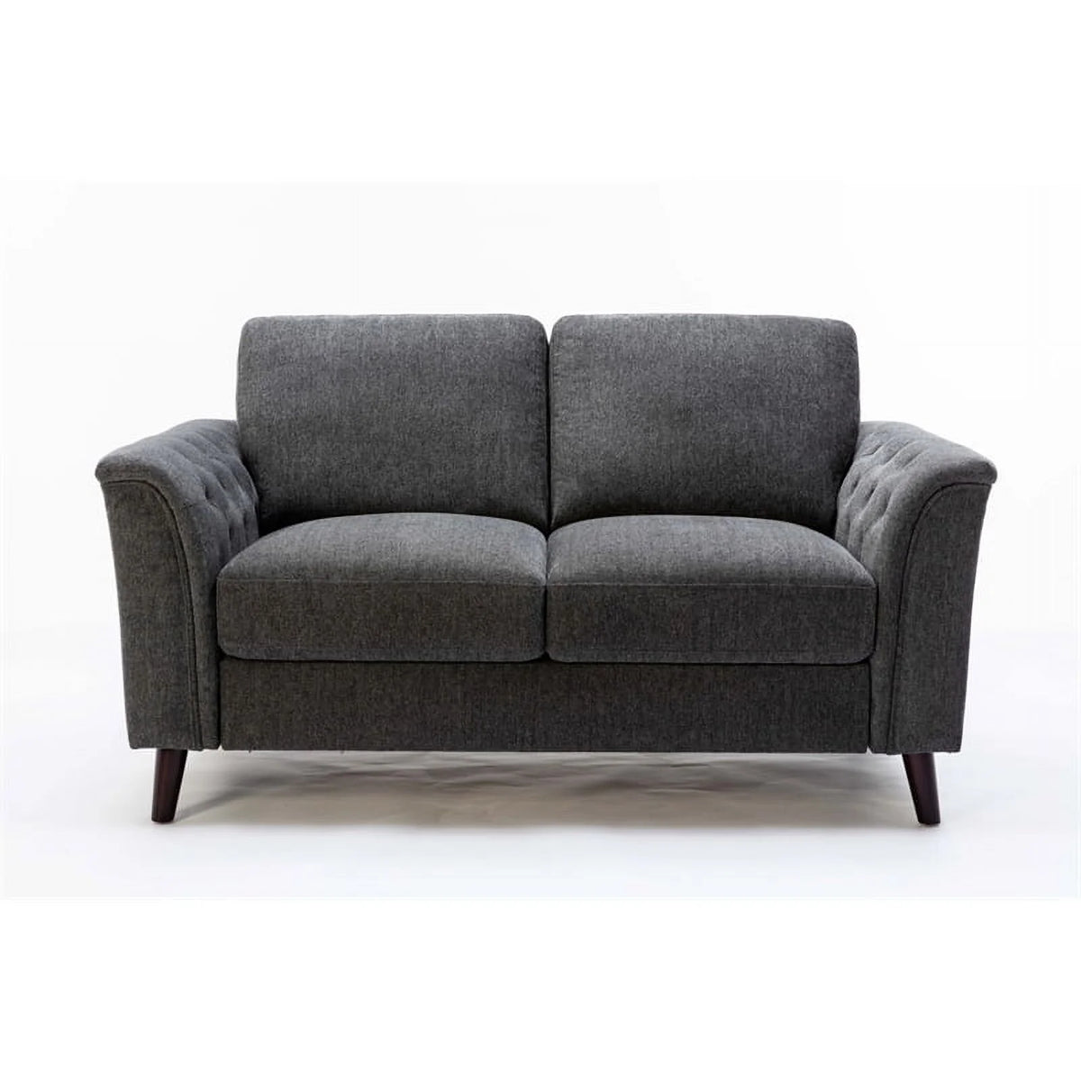 3-Piece Linen Fabric Sofa Set with Tufted Arms in Dark Gray V86396