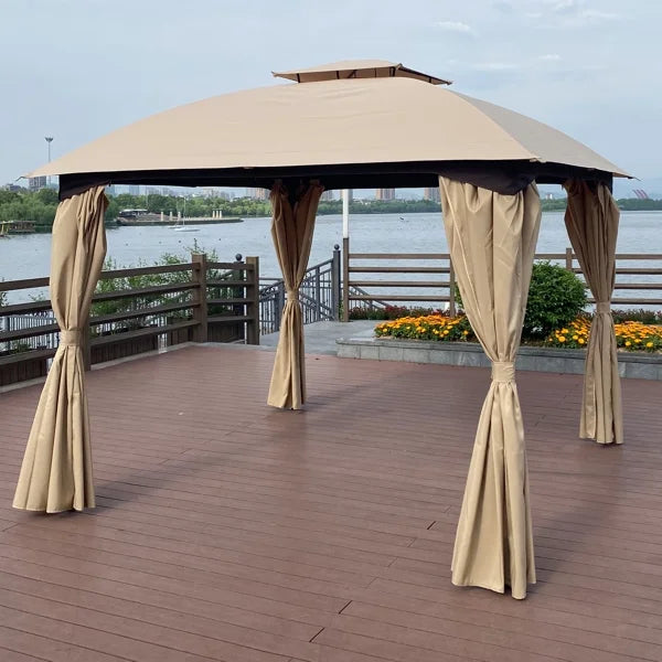 Khaki Outdoor Patio Garden Gazebo Canopy With Curtains D9918