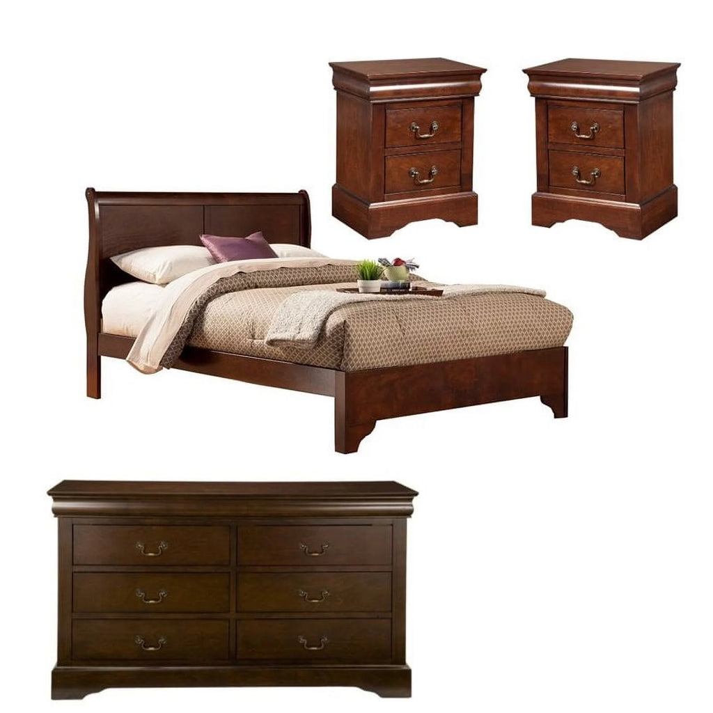 4 Piece Set with 2 Nightstands Full Wood Sleigh Bed & Dresser A1837