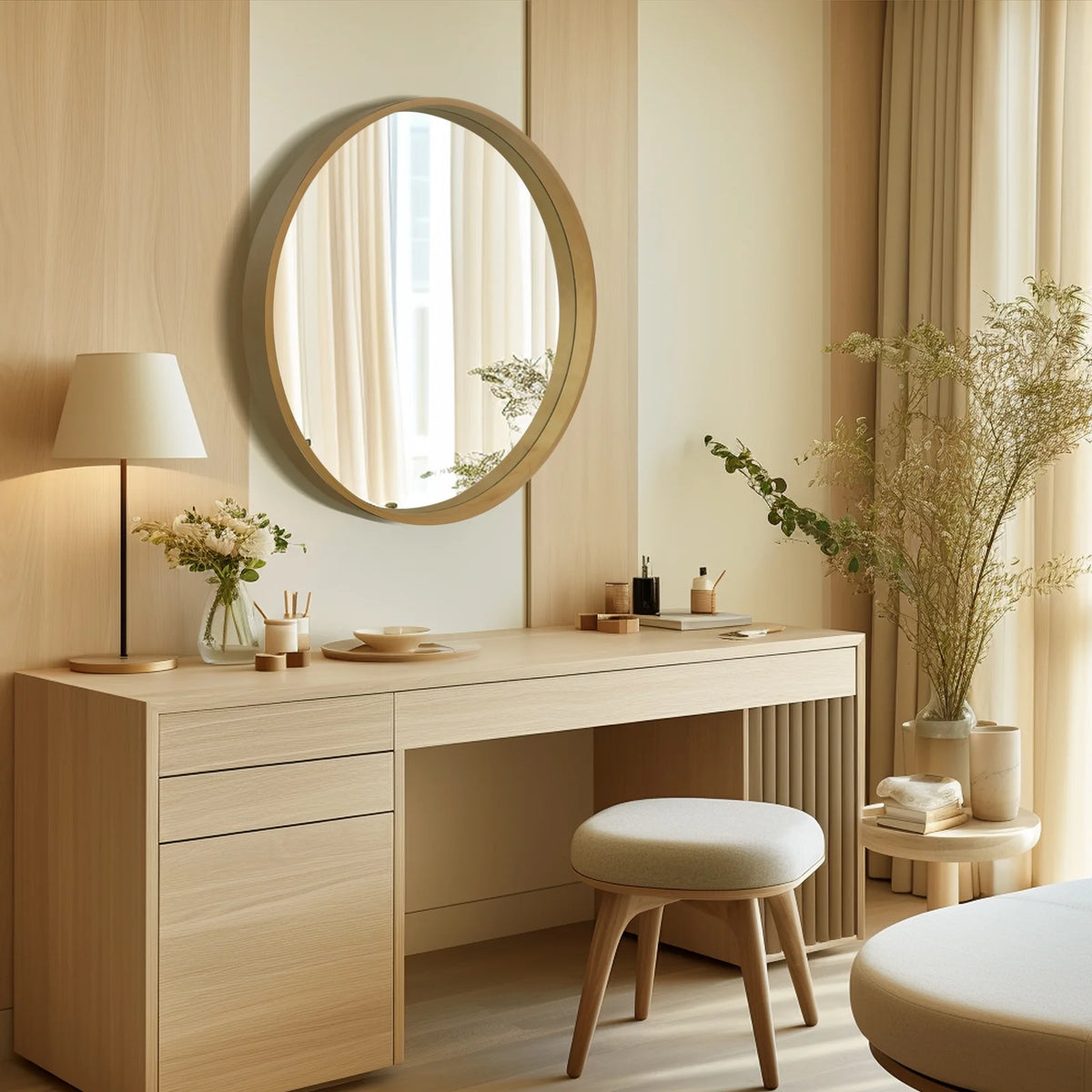 Round Wood Frame Wall Mounted Mirror 24" Y4116