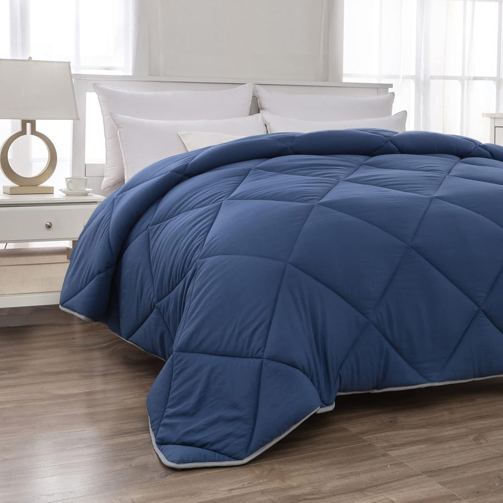Full/Queen Size Navy Blue/Light Grey Reversible Down Alternative Comforter D955344