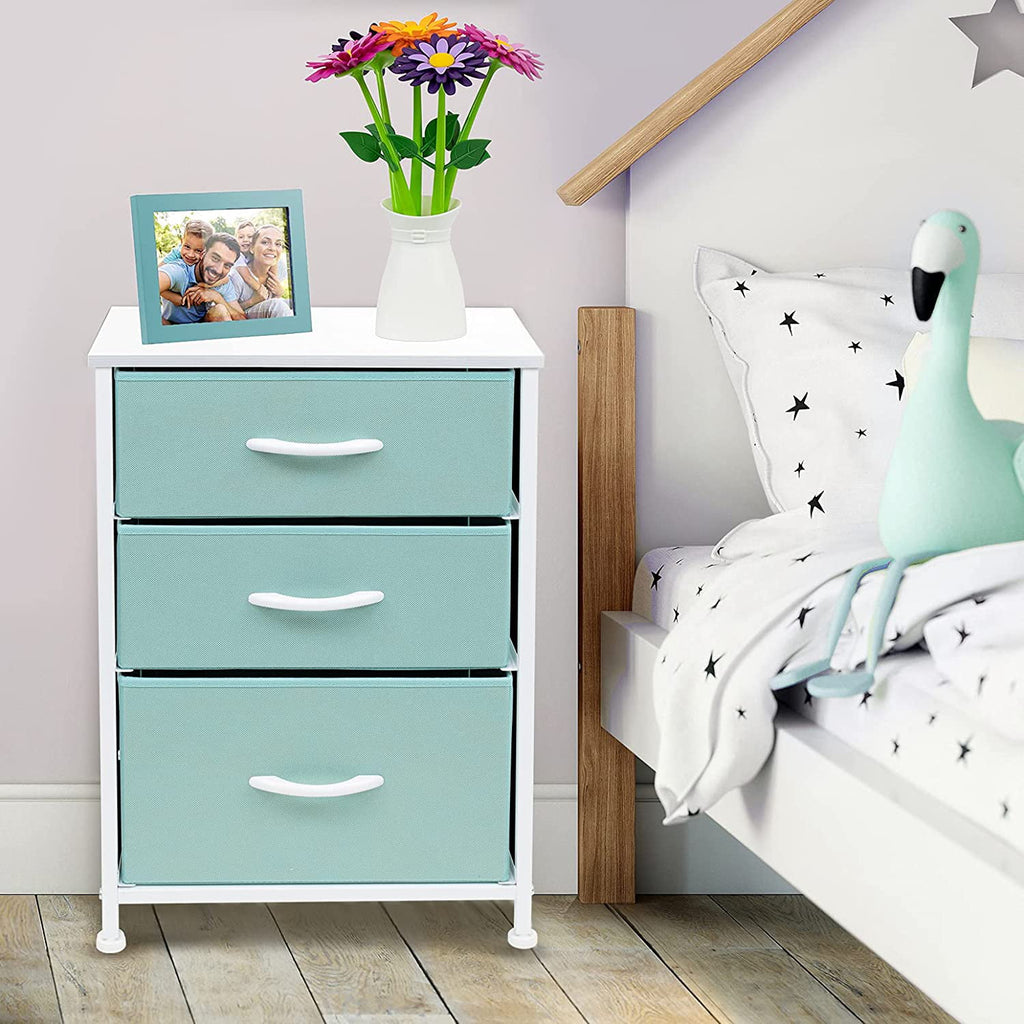 3 Drawer Fabric Nightstand with Steel Frame and Wood Top R7875