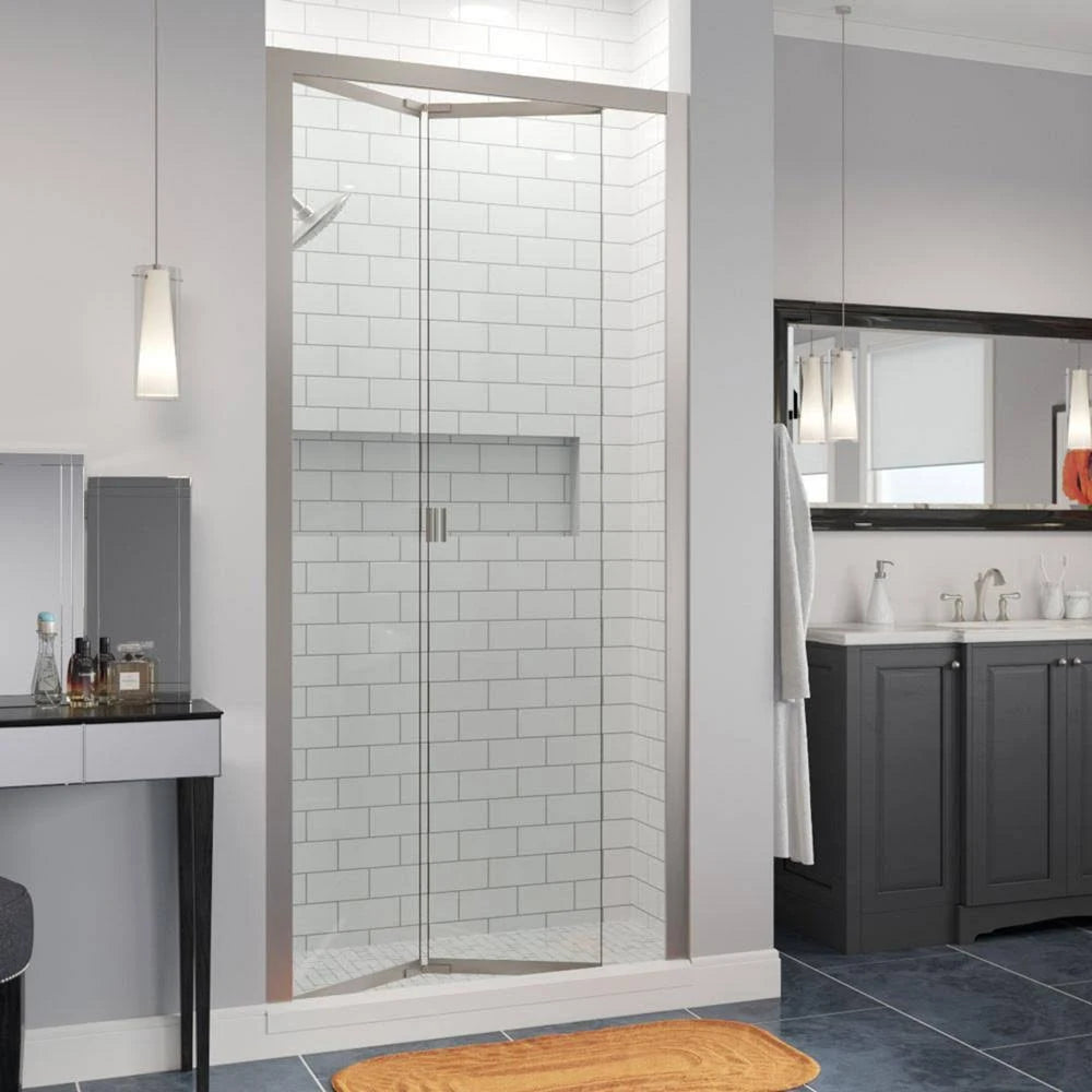 Folding Semi-Frameless Shower Door Brushed Nickel Clear L60014