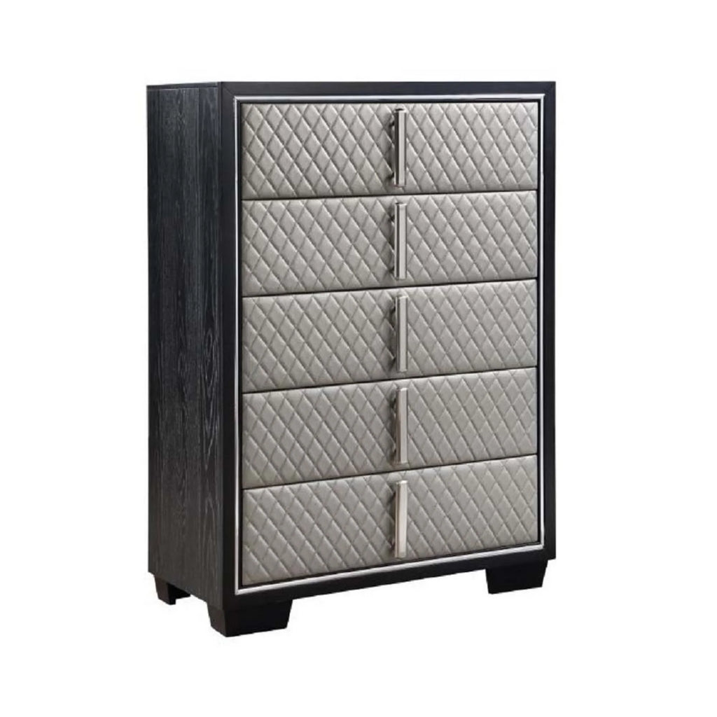 Black 5 Drawer Faux Leather Tall Dresser G353
