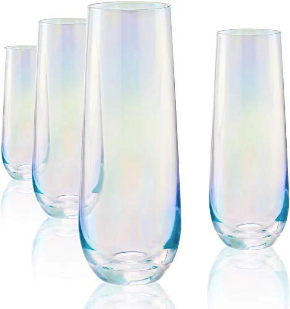 White Pearl Luster Stemless Champagne Flutes Set of 4 N41950