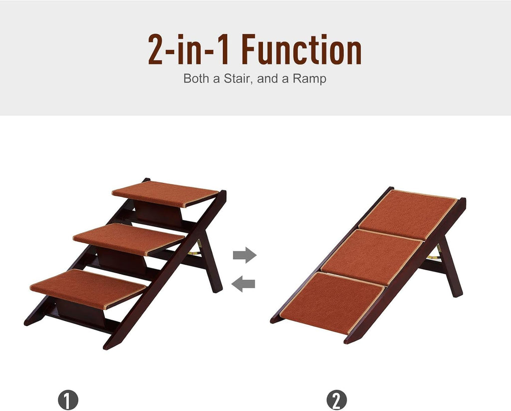 Wooden 2-in-1 Portable Folding Pet Stairs/Ramp I266897