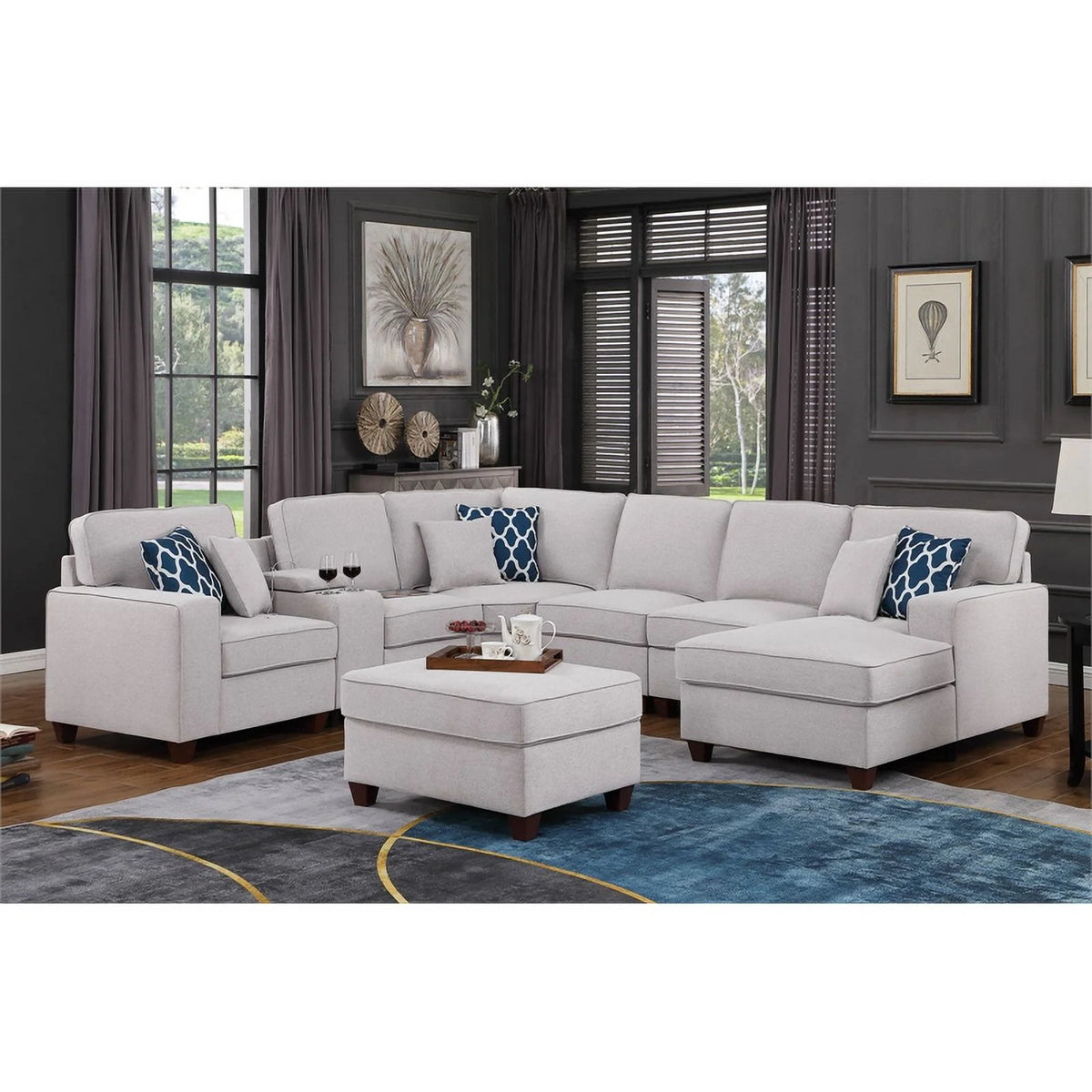 Light Gray Linen Fabric Upholstered Sectional P8068