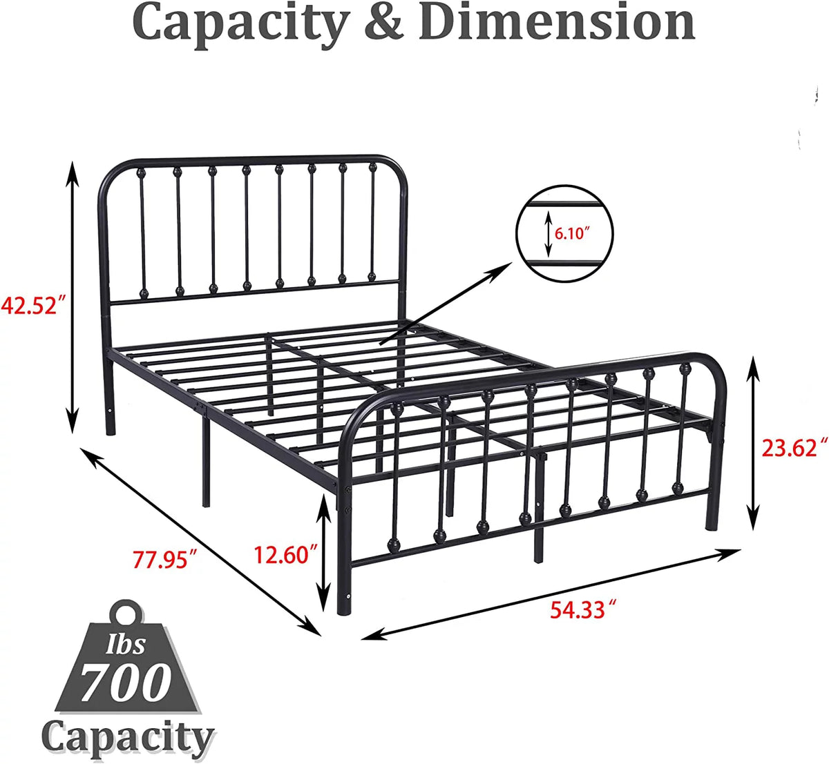 Sturdy Metal Platform Full Bed Frame K3917