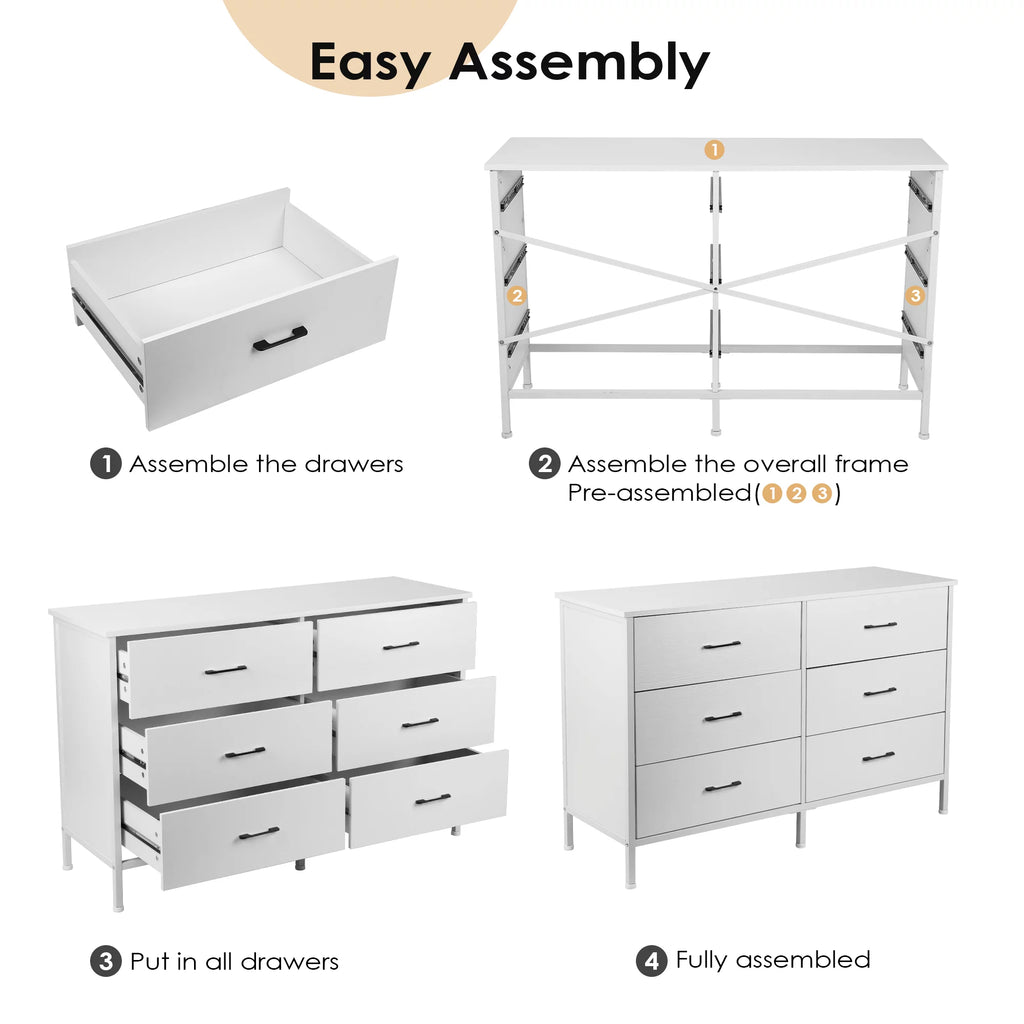 White 6 Drawer Wooden Dresser C6087