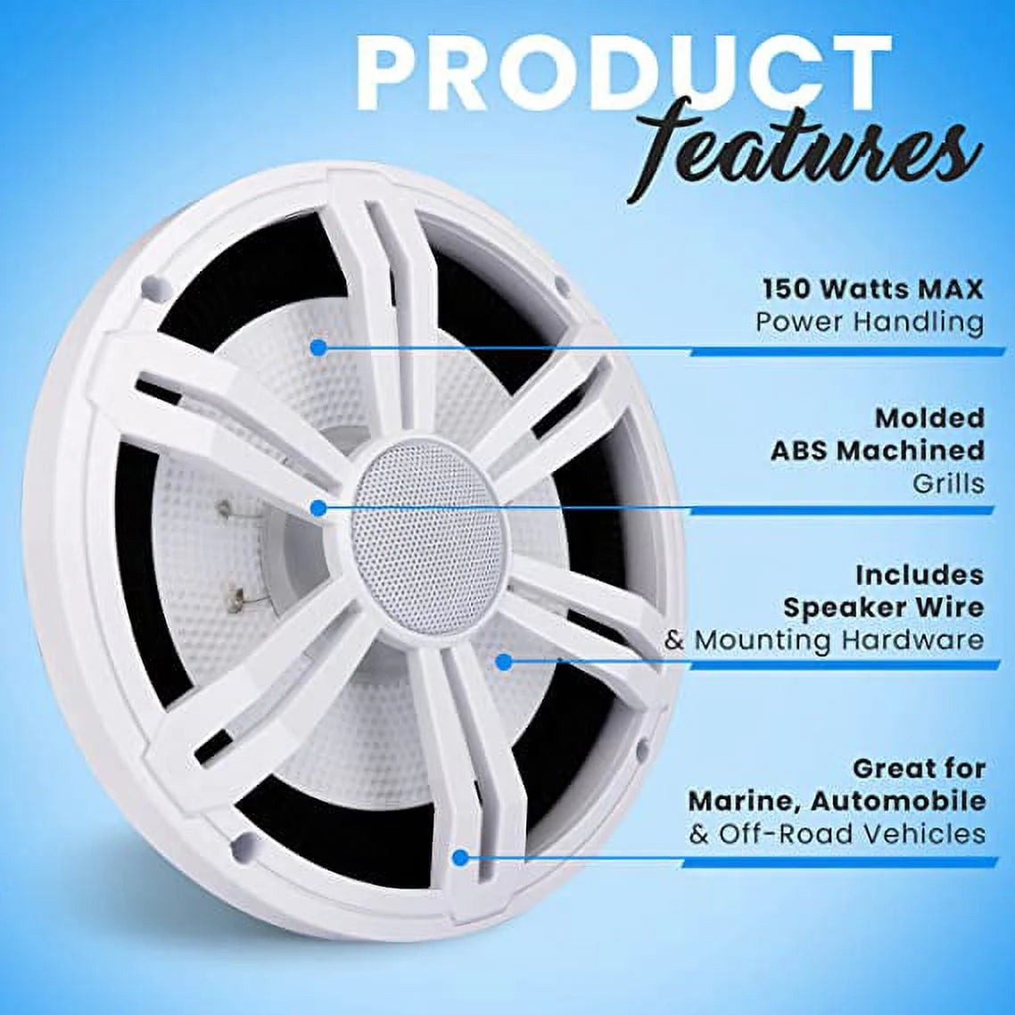 6.5” Slim Marine Subwoofer - 150W 4 Ohm Waterproof Component Speaker System (White) B246608