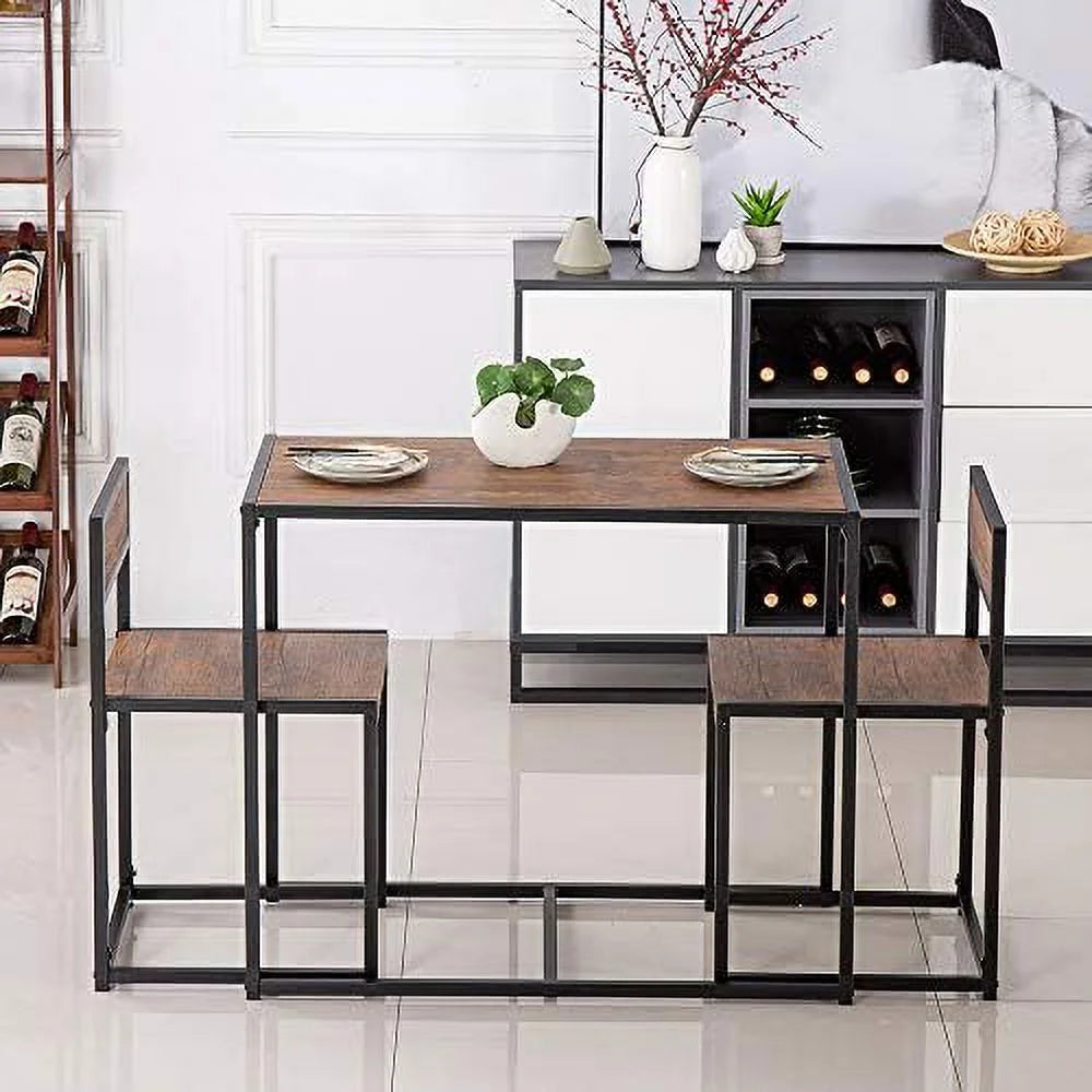 3 Pcs Modern Wood Dining Table and Chairs Set D633177