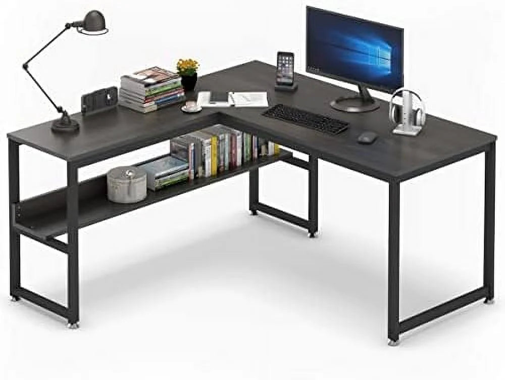 L Shaped Desk 55 inch with Shelves I23931