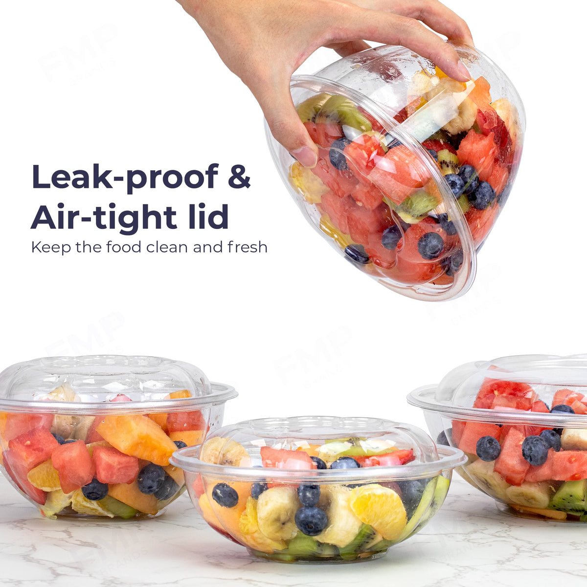50 Pack 48 oz Clear Plastic Salad Bowls with Airtight Lids D359728