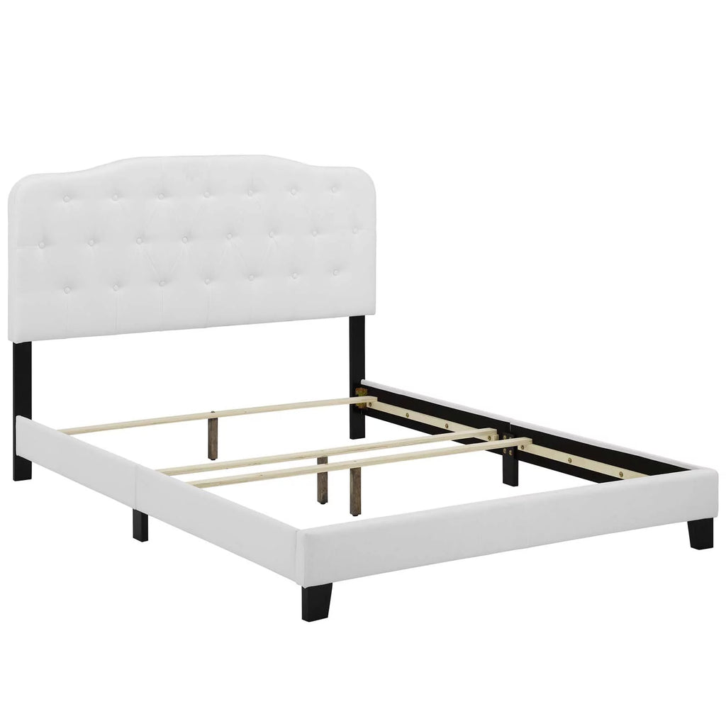 King Size Platform Bed Frame Fabric White H8695