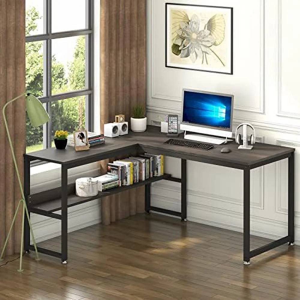 L Shaped Desk 55 inch with Shelves I23931