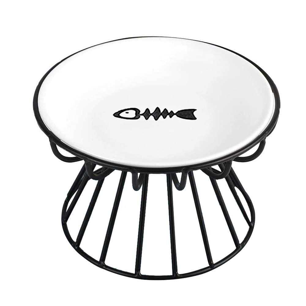 Elevated Ceramic Cat Bowl with Metal Stand E921