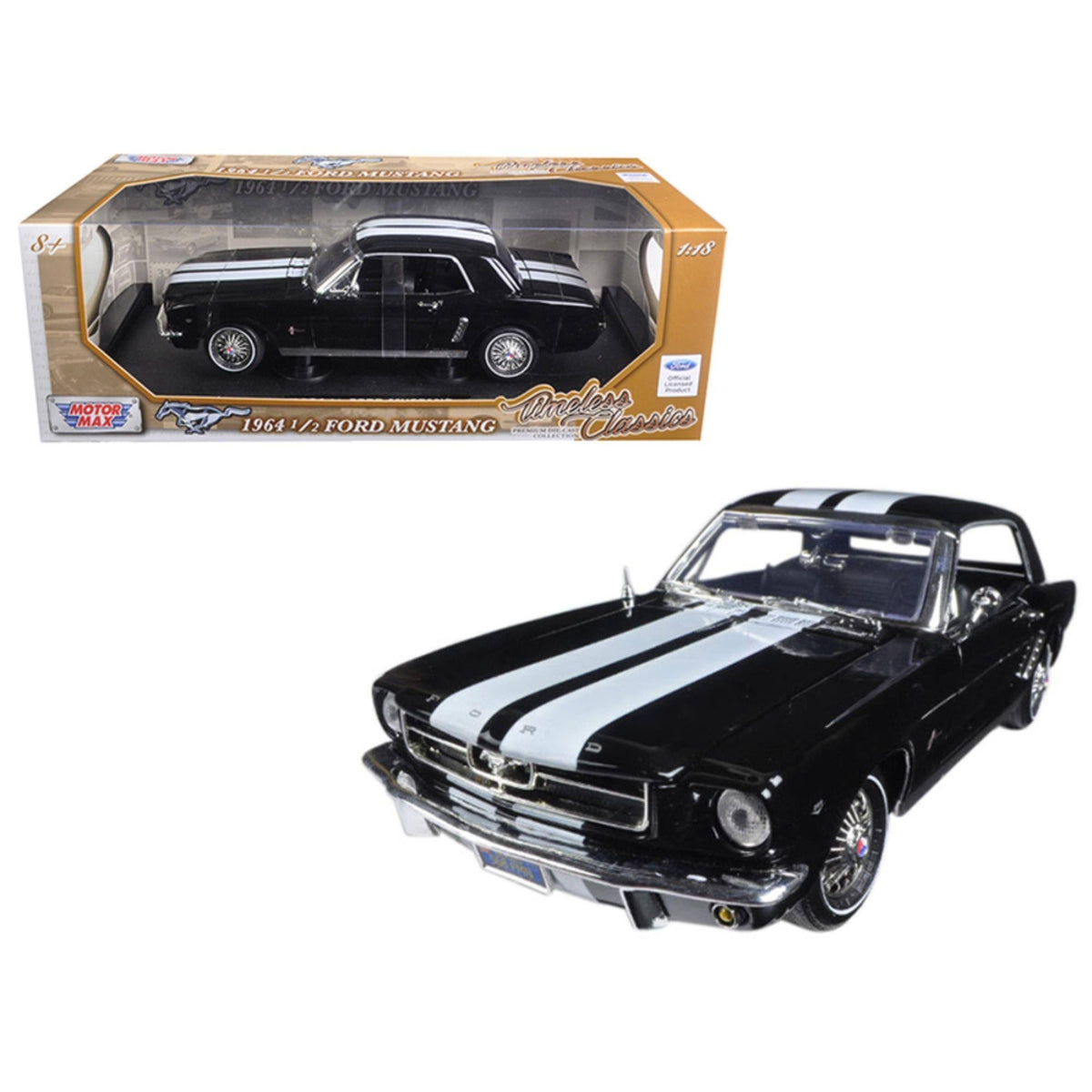 Black with White Stripes 1/18 Diecast Car Model W434358
