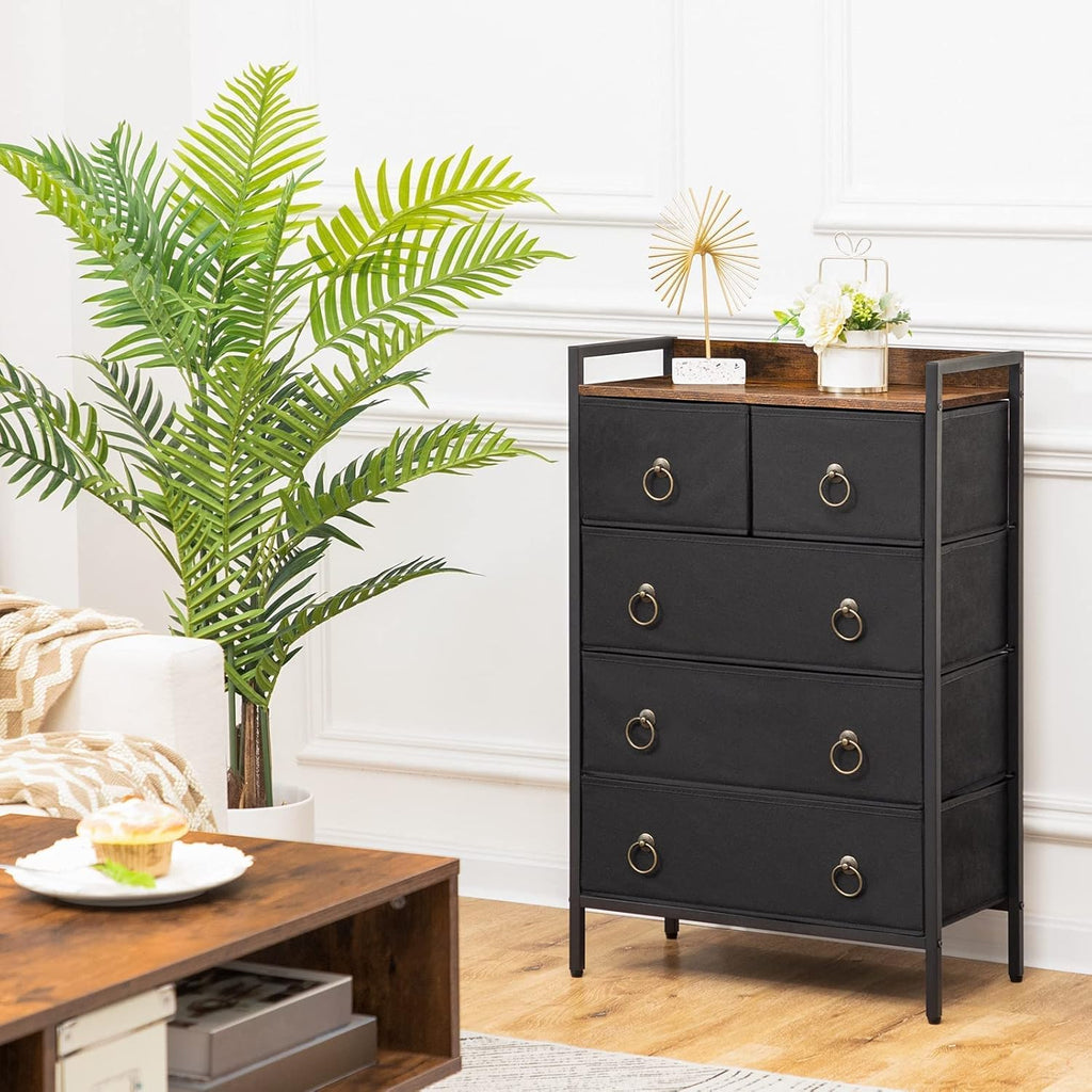 5 Drawer Dresser with Steel Frame and Wood Top R164364
