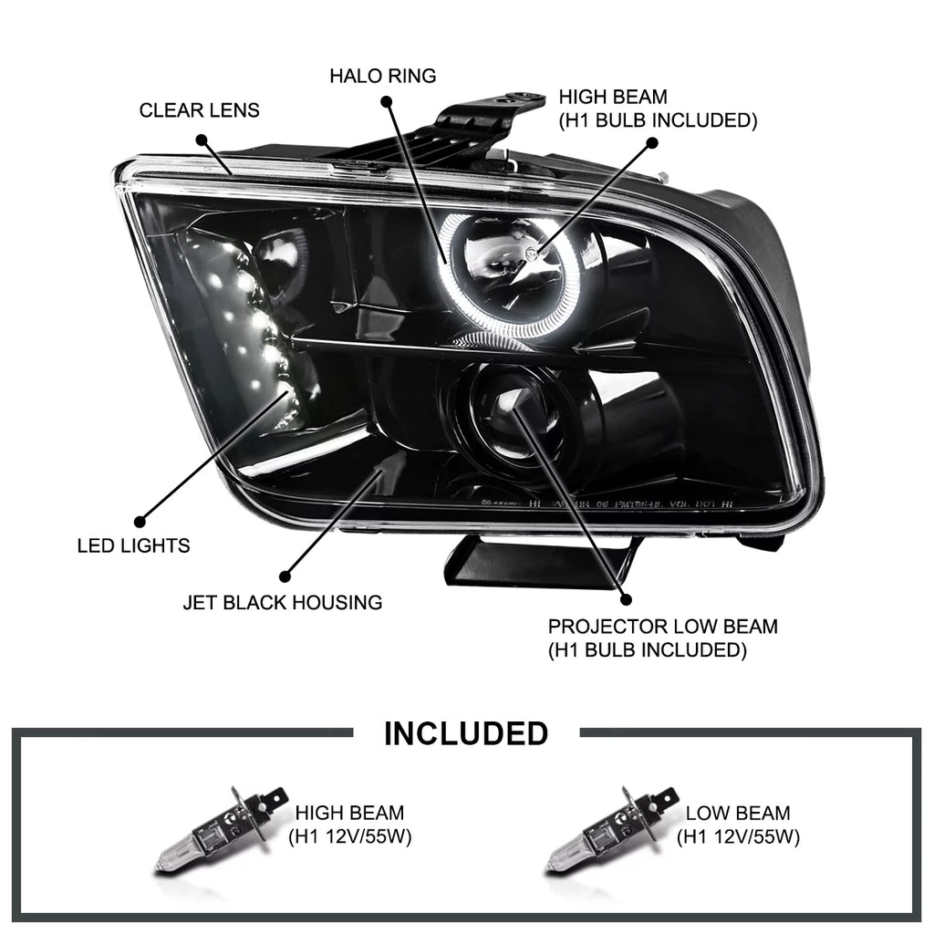 Jet Black LED Projector Headlights Left + Right Pair N3382
