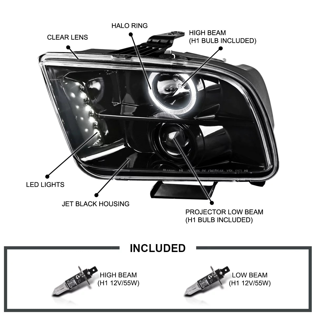 Jet Black LED Projector Headlights Left + Right Pair N3382