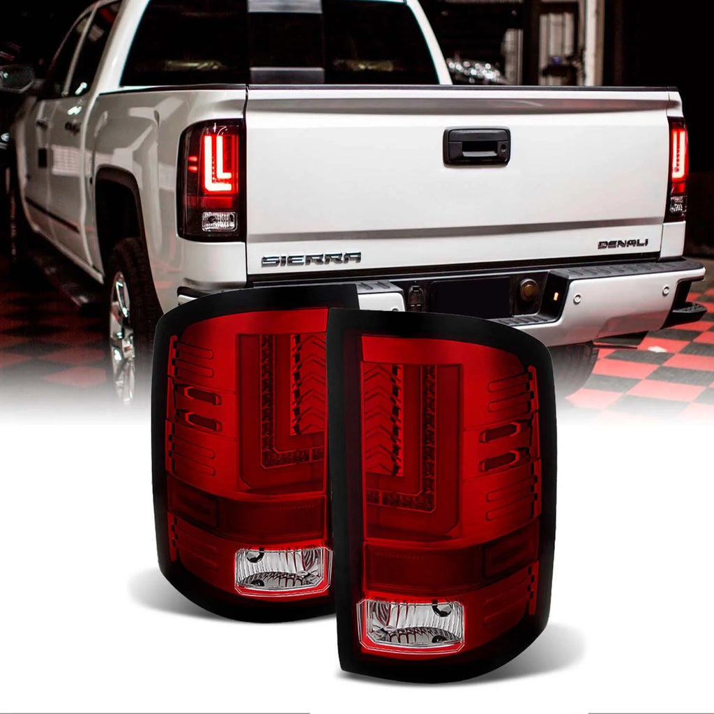 For 14-18 Sierra 1500 15-19 Sierra 2500HD 3500HD Pickup Red Clear LED Tail Lights U131