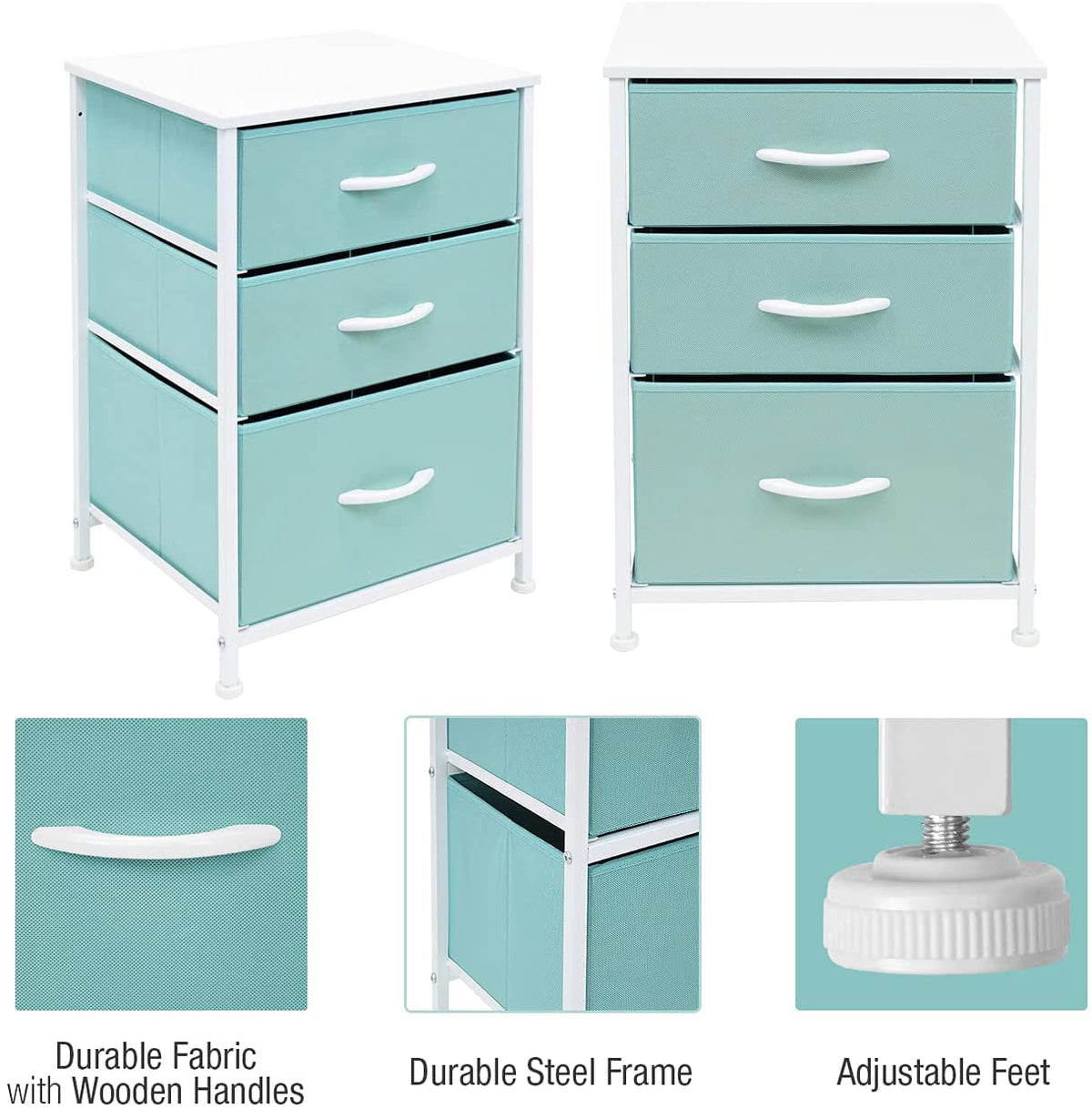 3 Drawer Fabric Nightstand with Steel Frame and Wood Top R7875