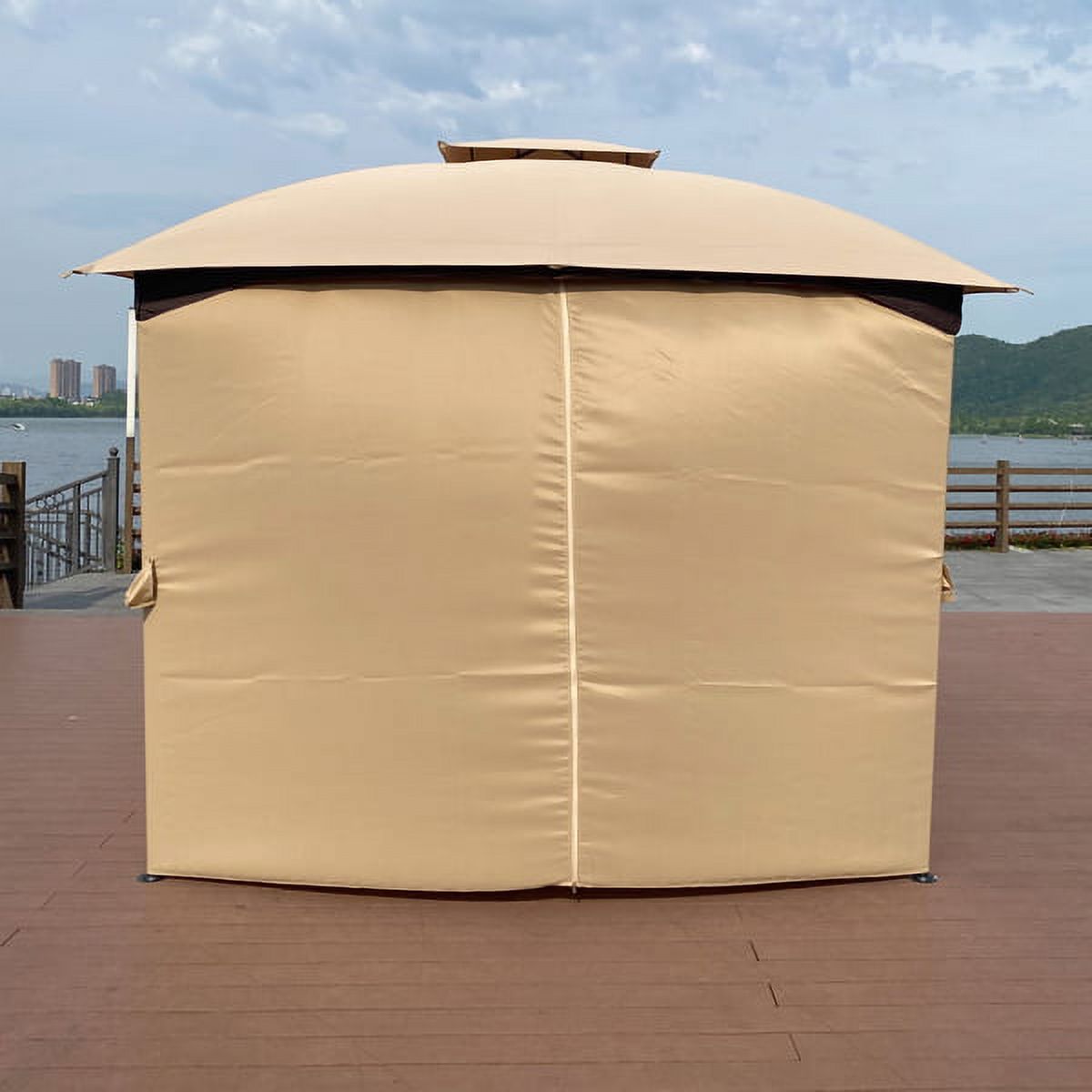Khaki Outdoor Patio Garden Gazebo Canopy With Curtains D9918
