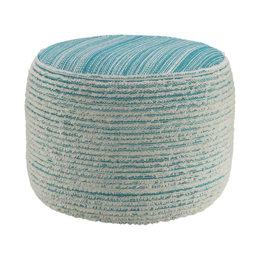 Aqua Blue and White Distressed Round Pouf Ottoman L69191