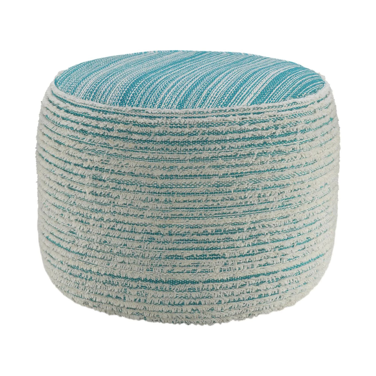 Aqua Blue and White Distressed Round Pouf Ottoman L69191