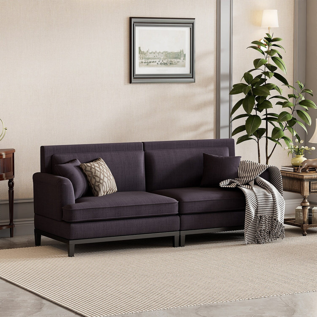 Grey Upholstered Sofa with Wooden Legs S676